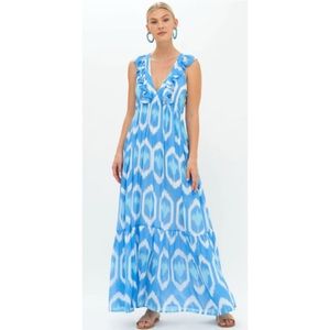 Oliphant Ruffle V-Neck Maxi in Odisha Blue